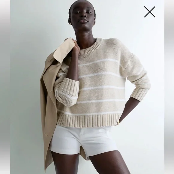 100% Organic Cotton Striped Crew Sweater - Picture 1 of 6